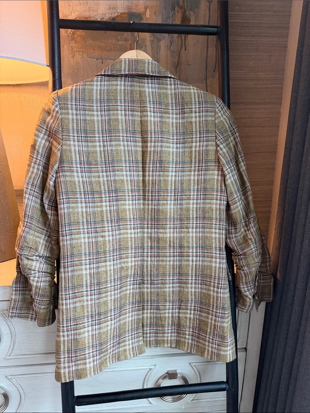 Veronica Beard Plaid Double-Breasted Blazer in Tan, Cream & Rust - Picture 5 of 7